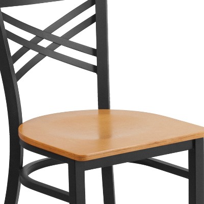 High Black Metal Cross Back Side Chair with Natural Wood Seat