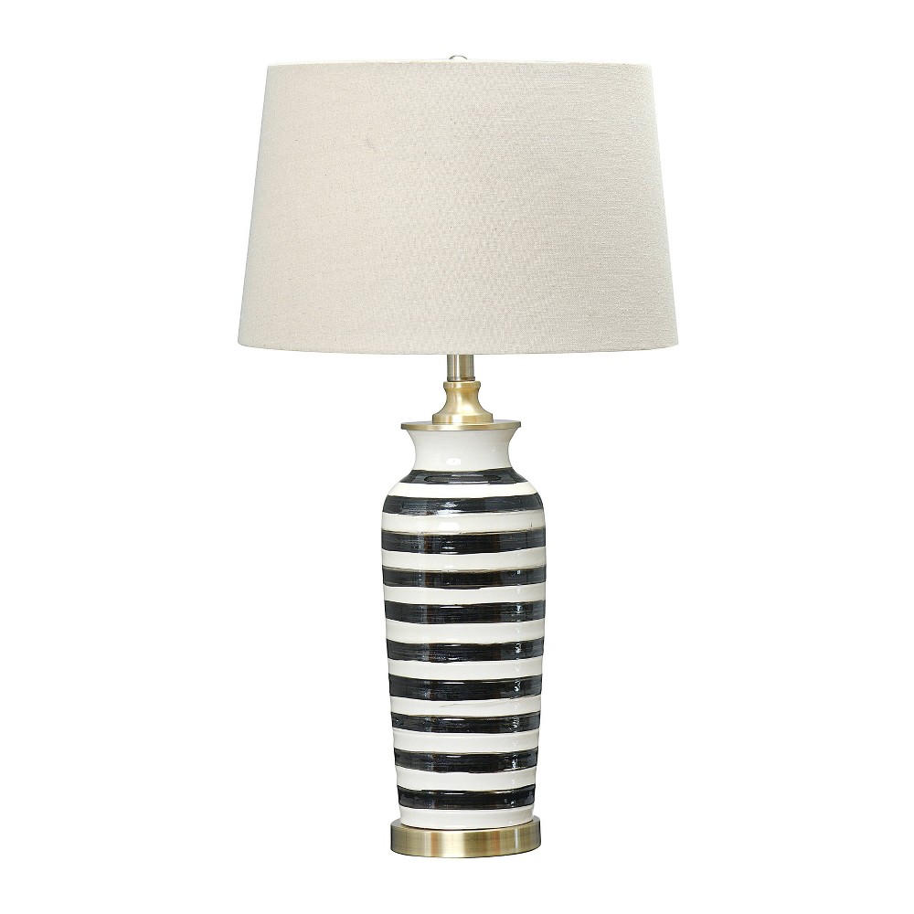 Photos - Floodlight / Street Light Storied Home Striped Ceramic Table Lamp with Brushed Gold Accents Black/Wh