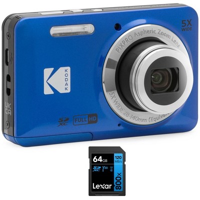 Kodak PIXPRO FZ55 Digital Camera Blue & Lexar 64GB Memory Card