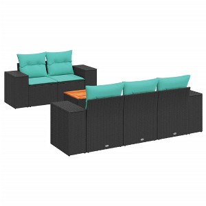 vidaXL 6 Piece Patio Sofa Set with Cushions Black and Blue Poly Rattan - 1 of 4