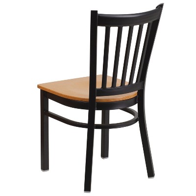 Windsor High Slat Side Chair in Black Metal with Natural Wood Seat
