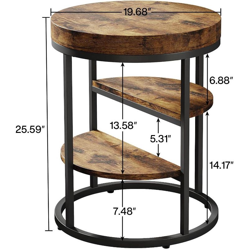 Tribesigns Round End Table with 3 Storage Shelves, Wood Side Table for Small Spaces, Industrial Sofa Side Table for Living Room, Bedroom, 3 of 9