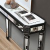 VYNXARIA Black Mirror Console Table - Vintage Wood Grain with Elegant Carving - 3 of 4