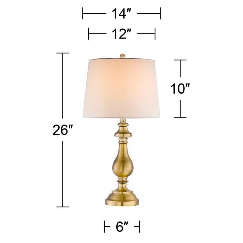 Regency Hill Traditional Table Lamp 26" High Antique Brass Candlestick White Fabric Drum Shade for Living Room Family Bedroom Bedside, 4 of 10