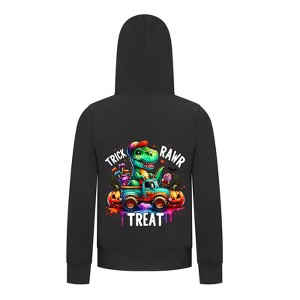 Everyday Kids “Trick RAWR Treat” Dinosaur Halloween Hoodie – Cute T-Rex Truck Graphic – Fun Fall Pullover Sweatshirt for Boys, Black - 1 of 3