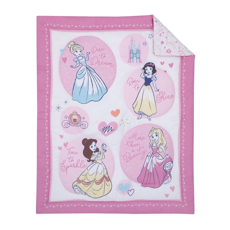 Disney Princess Dare to Dream 3 Piece Nursery Mini Crib Bedding Set - Comforter and Two Fitted Mini Crib Sheets, 2 of 6
