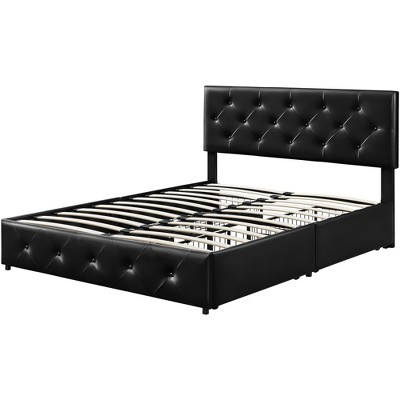 Yaheetech Upholstered Faux Leather Bed Frame With Adjustable Headboard 