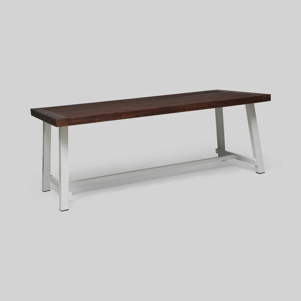 Photos - Coffee Table Carlisle Rectangle Acacia and Iron Patio Dining Table Dark Brown/White - C