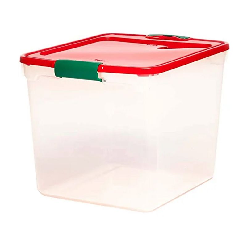 Homz 31 Quart Medium Holiday Clear Stackable Organizer Plastic Storage Container with Red Tight Latching Lid and Green Handles, Multicolor (4 Pack), 4 of 8
