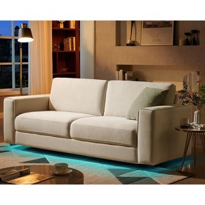 AMERLIFE 89” Modern Sofa with LED Light, Floating 3 Seater Couch for Living Room, Linen Beige - 1 of 4