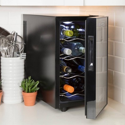 Compact Stainless Steel Thermoelectric 8-Bottle Wine Cooler with Glass Door