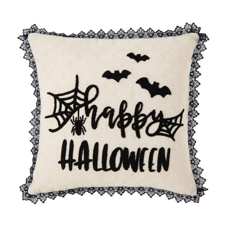 C&F Home 18" x 18" Happy Halloween Embroidered Bats and Spiderweb Throw Pillow, 1 of 6