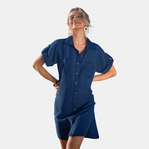 Женские платья Cupshe Women's Shirt Dress Relaxed Button Down-S-Blue