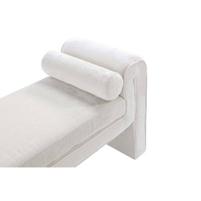 Ivory Chenille Upholstered Bench with Cylinder Pillows, 59"