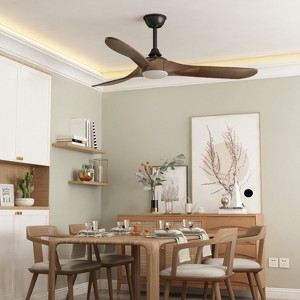 Famapy 59.8-Inch Ceiling Fan Light Curved-Blade Solid Woo Dark brown 3-Color Lighting + 6-Speed + Reversible Airflow + Timers for Indoor/Outdoor - 1 of 4