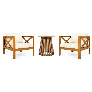 NAYSAYE Patio Chaise Lounges Outdoor Wood Leisure Set with Cushions and Side Table for Backyard Balcony, Beige and Teak, 28.7"*27.9"*24" - 1 of 4