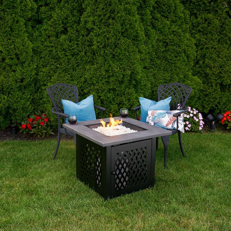 Endless Summer 30 Inch Square Outdoor UV Printed 50,000 BTU LP Gas Fire Pit​ Table with Faux Mantel and Stamped Steel Base, 2 of 9