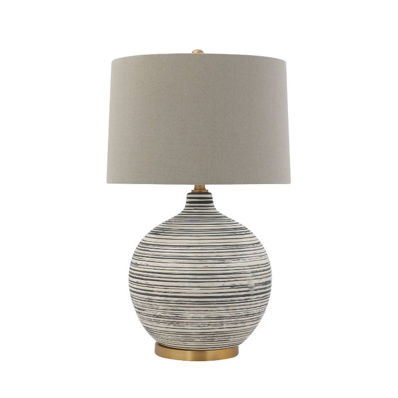 Textured Striped Ceramic Table Lamp with Linen Shade (Includes LED Light Bulb) Black/White/Gray - Storied Home, 3 of 11