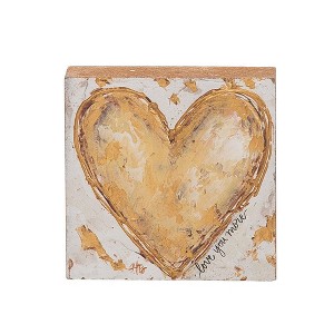 Transpac Wood Block with Gold Heart Handpainted Home Decorations Valentines - 1 of 1