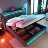 Full Size Upholstered Platform Bed with LED Lights, USB Charging Port, Storage Shelf, Hydraulic Lift Storage, Wood & Metal Slats - 2 of 4