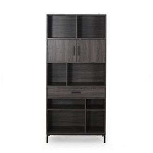 Yinvani Corner Bookshelf, Display Storage Bookcase, Dark Gray - 1 of 4