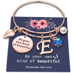 Butterfly Initial Bracelets for Teen Girls and Women with Crystal Butterfly and Pearl, Expandable Bangle - 1 of 4