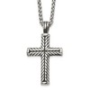 Chisel Stainless Steel Antiqued and Polished Cross Pendant on a 24" Wheat Chain Necklace - 2 of 4