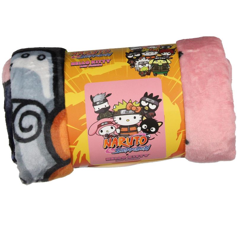 Naruto Shippuden x Hello Kitty And Friends Plush Fuzzy Cute Soft Throw Blanket Pink, 4 of 5
