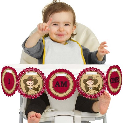 Big Dot of Happiness Little Cowboy - Western 1st Birthday Highchair Decor - I Am One - First Birthday High Chair Banner