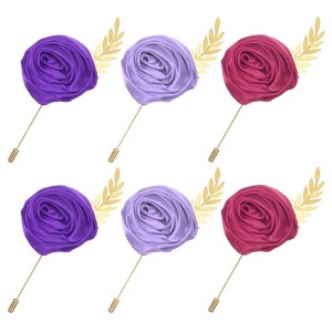 Unique Bargains Wedding Rose Men Suit Boutonnieres Lapel Pin 6 Pcs - 1 of 4