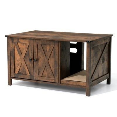 Crestlive Products Cat Litter Box Furniture Hiddenwith Cat Scratching Board, Oversize Wooden Cat Washroom/TV Stand/Cat House