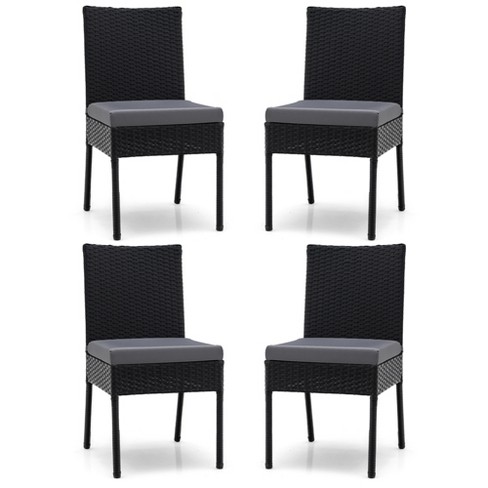 Costway Set Of 4 Patio Rattan Wicker Dining Chairs Set Cushioned Seat ...