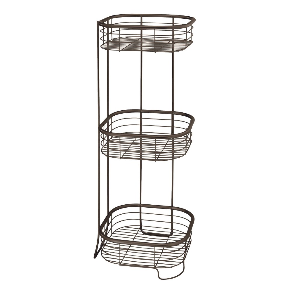 iDESIGN 3 Tier Forma Shower Shelf Square Bronze: No Assembly, Metal Frame, Universal Organizer