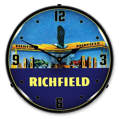 Collectable Sign & Clock | Richfield Station 1940s LED Wall Clock Retro/Vintage, Lighted