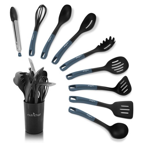 Nutrichef 10 Pcs. Silicone Heat Resistant Kitchen Cooking Utensils Set -  Non-stick Baking Tools With Pp Holder (blue & Black) : Target
