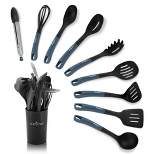NutriChef 10 Pcs. Silicone Heat Resistant Kitchen Cooking Utensils Set - Non-Stick Baking Tools with PP Holder (Blue & Black)