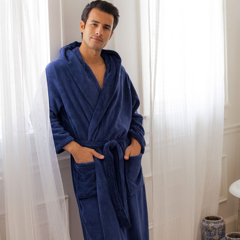 Men's Classic Winter Robe, Full Length Hooded Bathrobe, Cozy Plush Fleece, 4 of 10
