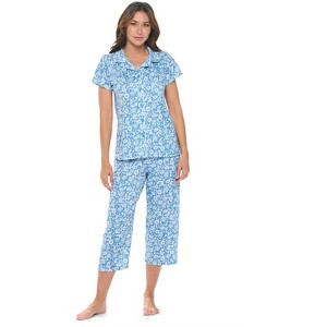 Casual Nights Women's Rayon Printed Short Sleeve Capri Pajama Set - 1 of 4