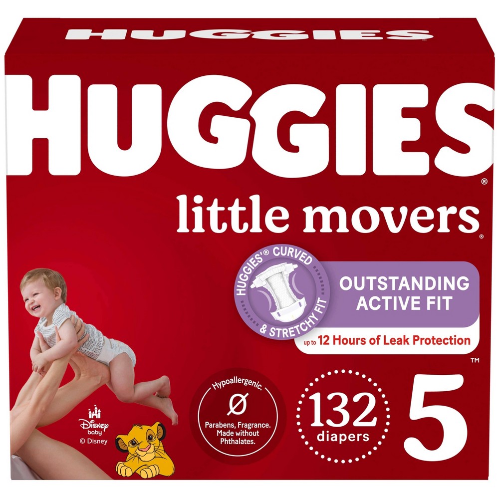 Huggies Little Movers Diapers - Size 5 - 132ct: 27+ Lbs, Wetness Indicator, Elastic Stretch Sides, Leak Guards