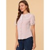 Allegra K Women's Short Sleeve Lace Panel Bow Tie Collar Button Down Shirt - 4 of 4