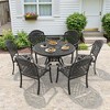 7-Piece Cast Aluminum Outdoor Dining Set with Red Cushions, Round Table & Stackable Chairs - for Patio, Backyard - 2 of 4
