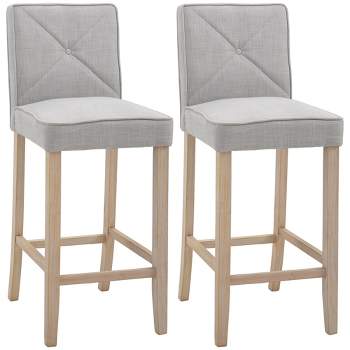 HOMCOM Modern Bar Stools Set of 2, Upholstered Barstools Kitchen Island Chair with Build-In Footrest, Solid Wood Legs