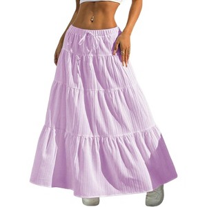 Women's Boho Maxi Skirt - Flowy Flared Ruffle Design for Summer & Going Out Outfits Mauve Purple - 1 of 4