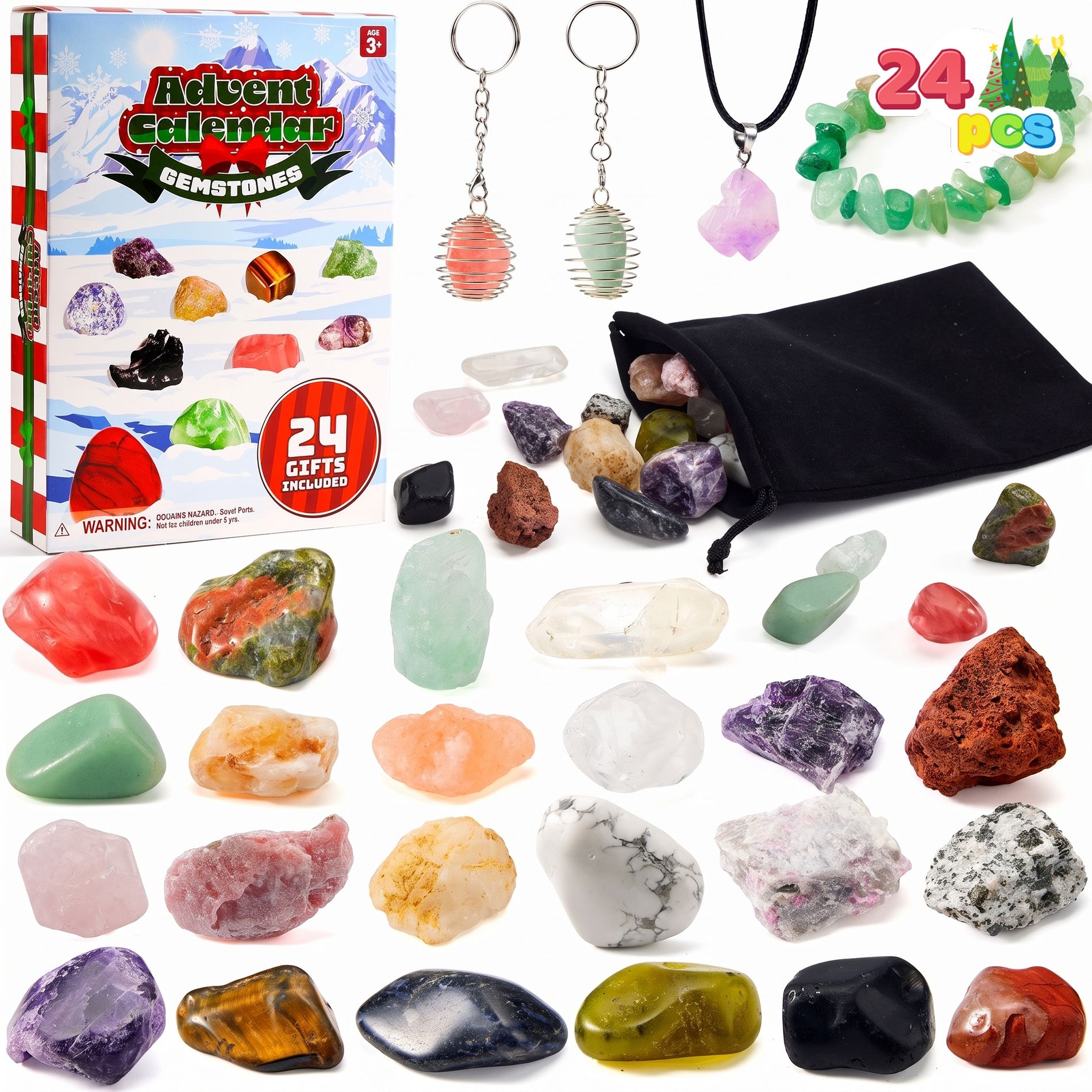 Joyfy 2026 Christmas Advent Calendar Gemstones, 24 Days Countdown Rock Collection for Kids, Xmas Party Favors, Classroom Prizes, Fun Gifts