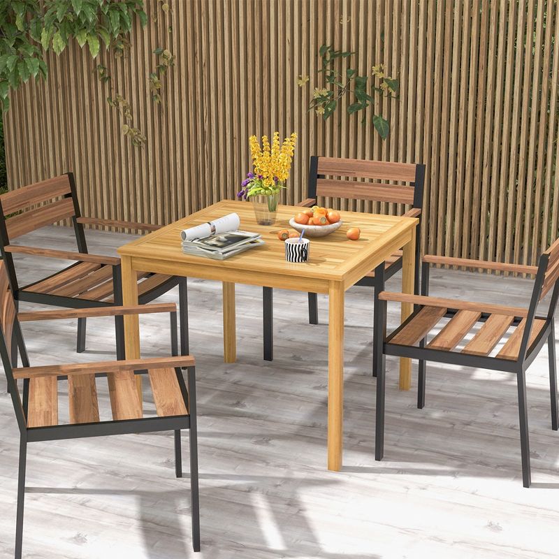 Costway Patio Dining Table Acacia Wood Square Outdoor Bistro with 1.9'' Umbrella Hole Yard, 4 of 11