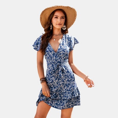 Women's Belted Ditsy Floral Mini Dress - Cupshe : Target