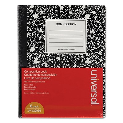 UNIVERSAL Composition Book College Rule 9 3/4 x 7 1/2 White 100 Sheets 6/Pack 20946