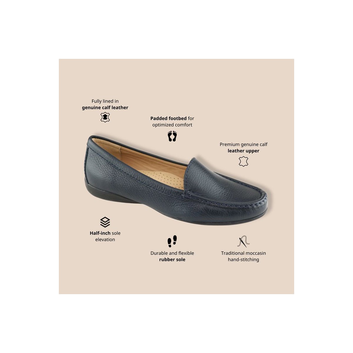 Женские туфли Marc Joseph New York Womens Leather Slip On Lake Road Venetian Driver Loafers - Navy Grainy, 8 — фото 2