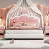 Princess Bed with Crown Headboard PU Upholstered Bed Frame for Girls Bedroom,Modern Cream Style-Maison Boucle - 2 of 4
