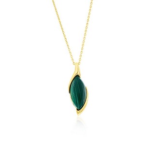 Simona Sterling Silver, Marquise Malachite 18" Pendant Necklace - Gold Plated - Green - 1 of 2